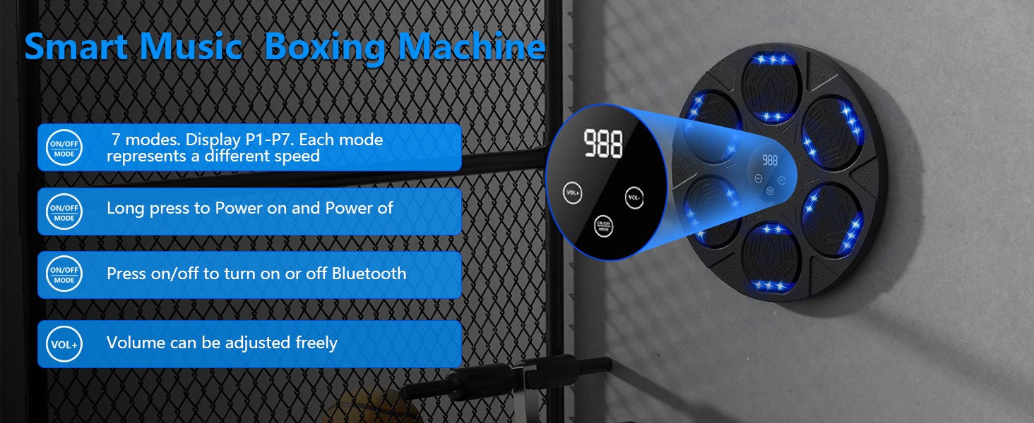 Музична боксерська машина з підсвіткою, Bluetooth, для дітей та дорослих, для дому, залу та тренувань, чорна