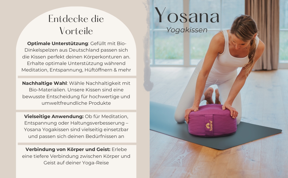 Подушка для медитації Yosana Yoga Cushion, кругла, з органічним наповнювачем зі спельти з Німеччини - Подушка для йоги з висотою сидіння 17 см і діаметром 35 см, нижня частина подушки сидіння з чохлом і ручкою з органічної бавовни, яку можна прати (лаванда)