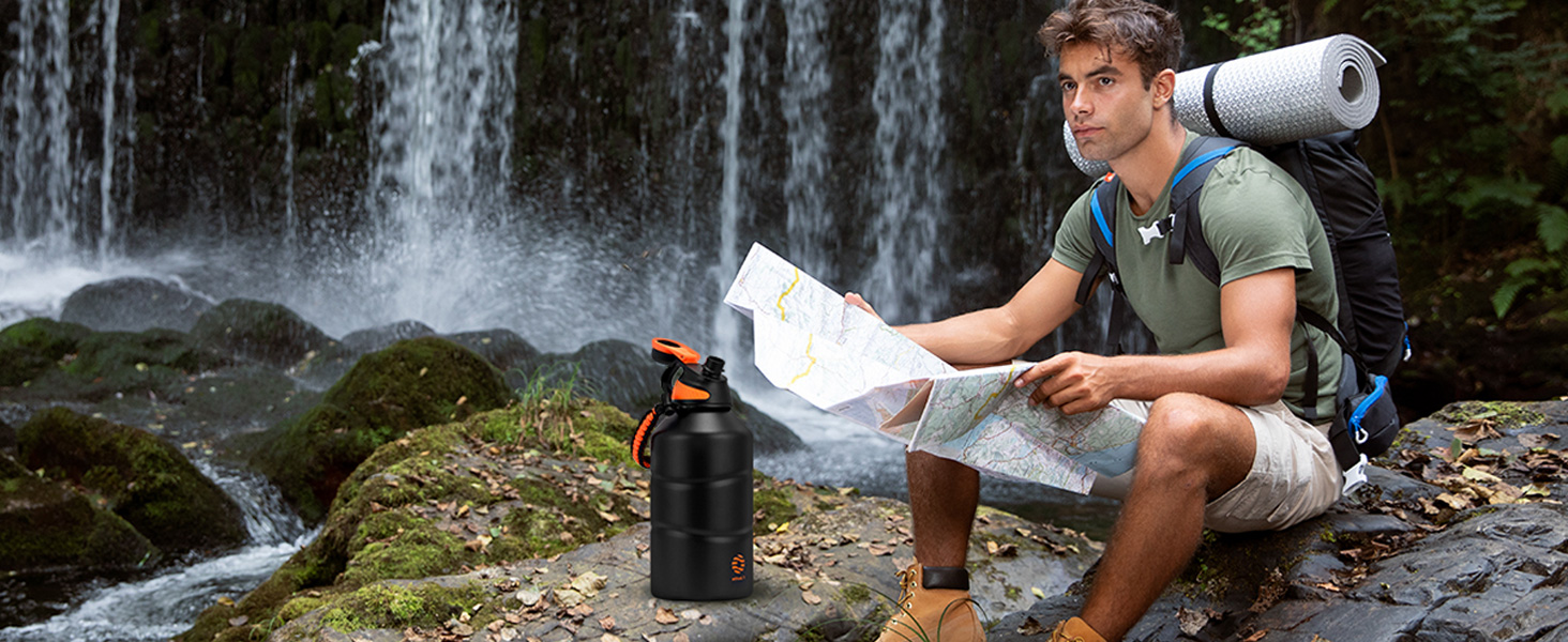 Фляга спортивна Fjbottle Edelstahl 1 л з магнітною кришкою, BPA-free, чорна - пляшка для води, школи, фітнесу