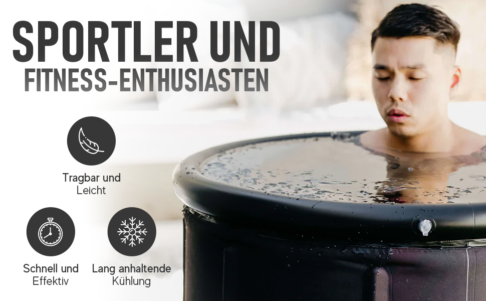 IceHof® Ванна для криотерапії XL Plus розмір Ø80x80 см з кришкою, складана надувна ванна для дому та вулиці, 5 шарів ізоляції, портативна ванна для льодяного душу, криотерапія вдома