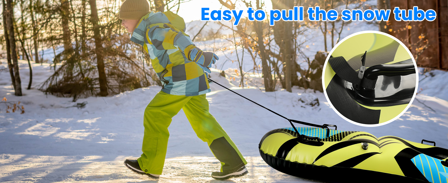 Надувний сніговий тюб з буксирувальною лінією, 47-49-68 дюймів. Міцний корпус, зносостійкий та морозостійкий матеріал. Зимовий спорт для дітей та дорослих. Подвійне сидіння 68 дюймів