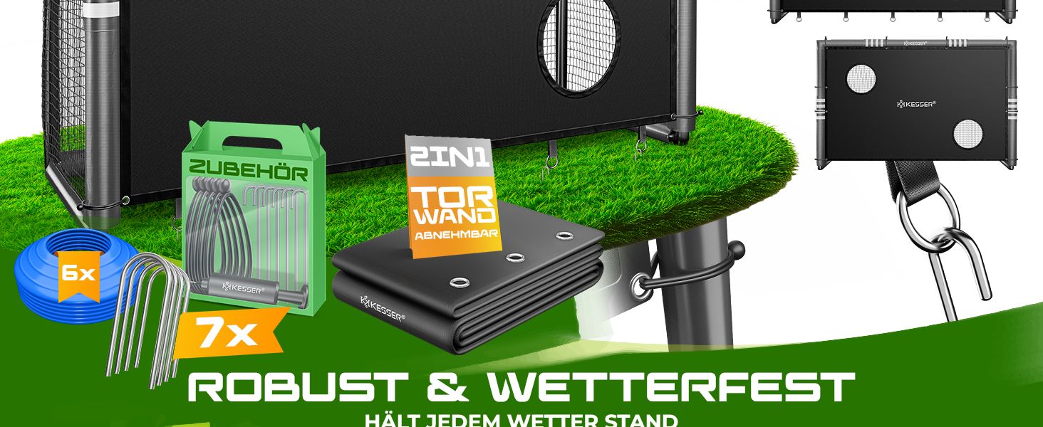 Ворота для футболу KESSER® для саду: міцні, для тренувань, з UV-стійкою сіткою, сталевий каркас з підкладкою, земляні анкери, повітряний насос, фішки, монтажні аксесуари для дітей та дорослих 180 см - з ворітною рамою антрацитового кольору