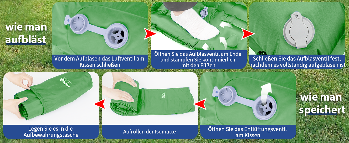 Каремат самонадувний HiiPeak Isomatte 12 см, зелений. Легкий, компактний, з інтегрованими подушками. Ідеальний для кемпінгу та відпочинку на природі.