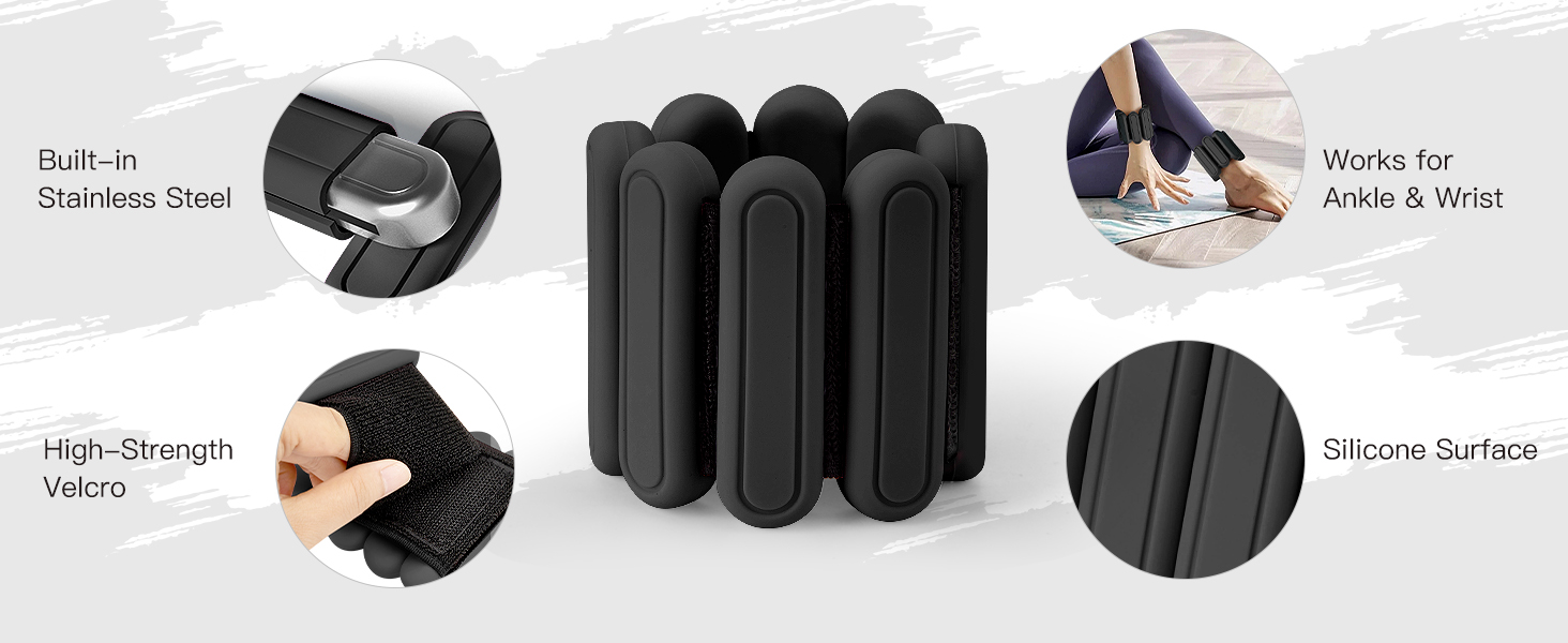 Набір манжет для ніг та зап'ясть Jueachy 1 кг (2 шт. по 0.5 кг) - для фітнесу, йоги, аеробіки, пілатесу. Чорний колір