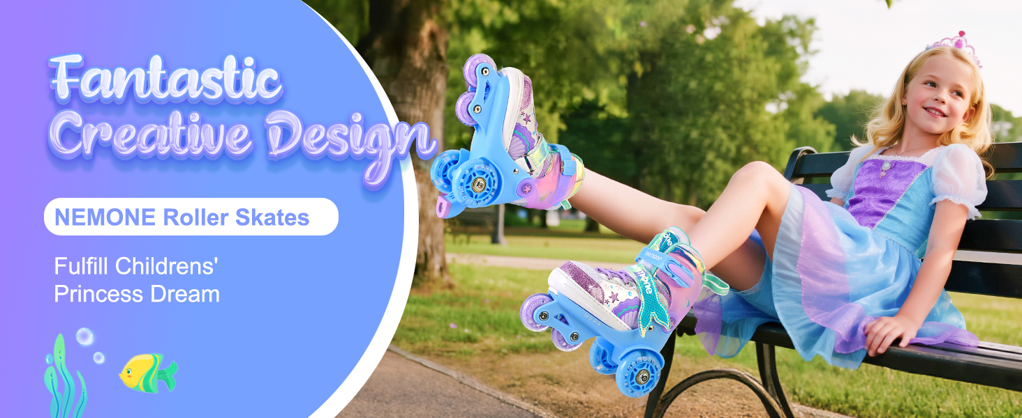 Дитячі ролики Nemone для дівчаток, блакитно-фіолетові, 4 розміри, регульовані, для катання в приміщенні та на вулиці