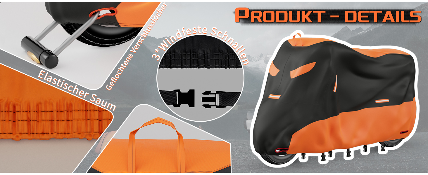 Водонепроникна накривка для мотоцикла Motorrad, 245x105x125 см. Захист від UV, дихаюча, з відбиваючими елементами. Підходить для мотоциклів, скутерів та велосипедів