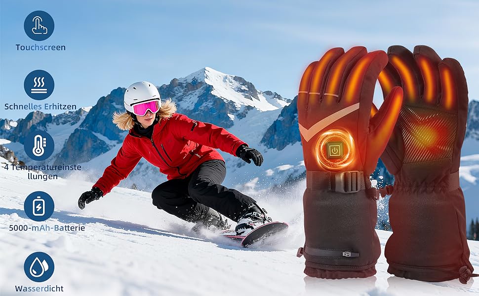 Обогріваючі рукавички для чоловіків та жінок, з акумулятором 5000mAh, 7.4V, 4 режими нагріву, зимові, вартісні, для катання на лижах та сноуборді