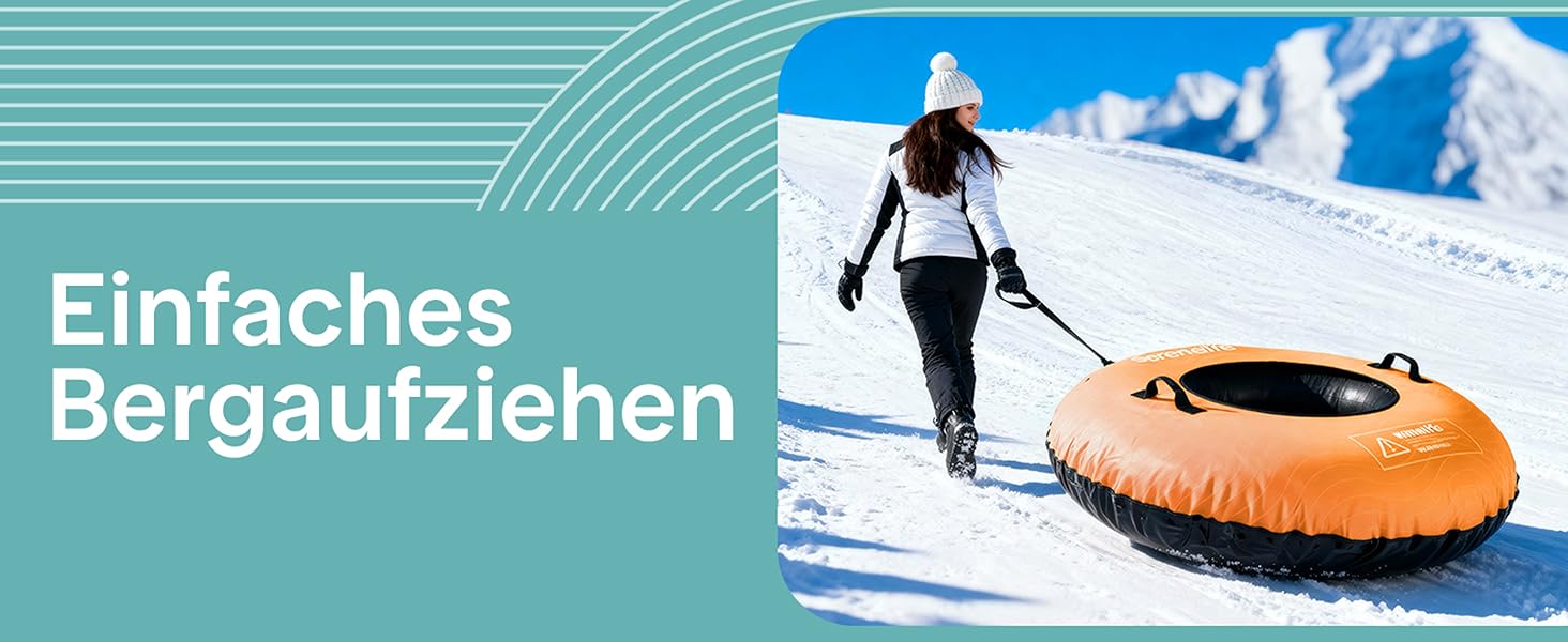 Надувний сніговий санки SereneLife – 122 см, XXL, для дітей та дорослих, з антиковзним дном та тросом