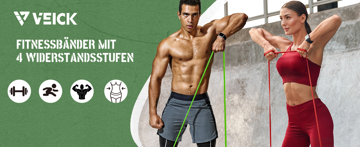 Фітнес гумки VEICK: набір еластичних стрічок для фітнесу, калістеніки та пілатесу (з антиковзним ремінцем)