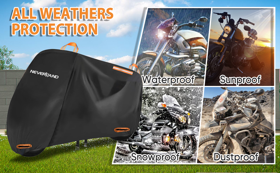 Накладна ковдра для мотоцикла Neverland Outdoor, 295x110x140 см, водонепроникна, 300D, гараж для мотоцикла, внутрішнє використання, з отворами для замка, світловідбиваюча, чорно-помаранчевий колір