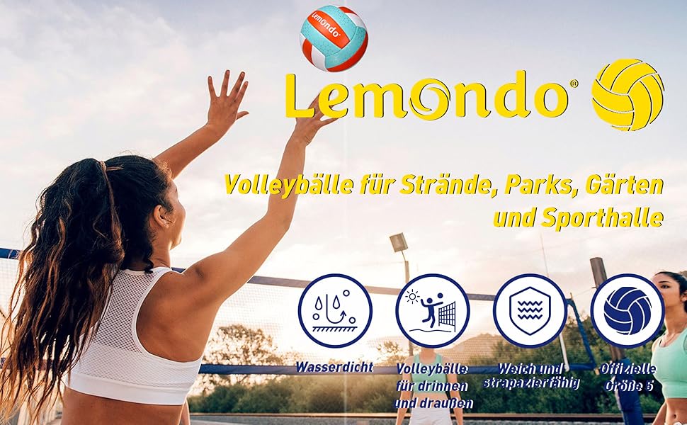 Волейбольний м'яч Lemondo, розмір 5 - м'який PU-м'яч з насосом - для залу та вулиці - водонепроникний та неслизький - для пляжу, залу, тренувань (з насосом)
