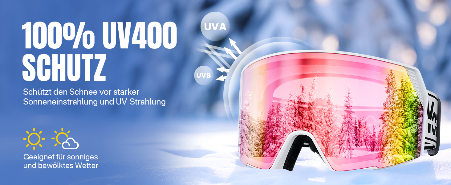 Скі-маска OTG для носіння з окулярами, Магнітна скі-маска для сноуборду з антизапітніюючим покриттям та 100% захистом від УФ-променів, скі-маска для чоловіків та жінок для катання на лижах та зимових видів спорту, блакитне скло