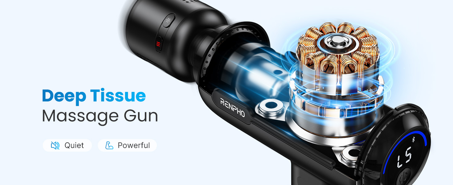 Масажер RENPHO з підігрівом та охолодженням, Bluetooth та станцією зарядки. Перкусійний масаж глибоких тканин для м'язів. Active+ Thermacool Deluxe
