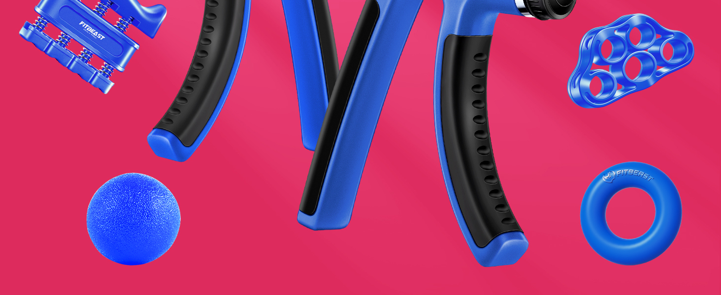 FitBeast Тренажер для рук та пальців: набір 5 шт. (регульований, для зміцнення хватки, зняття стресу, Navy Blue)