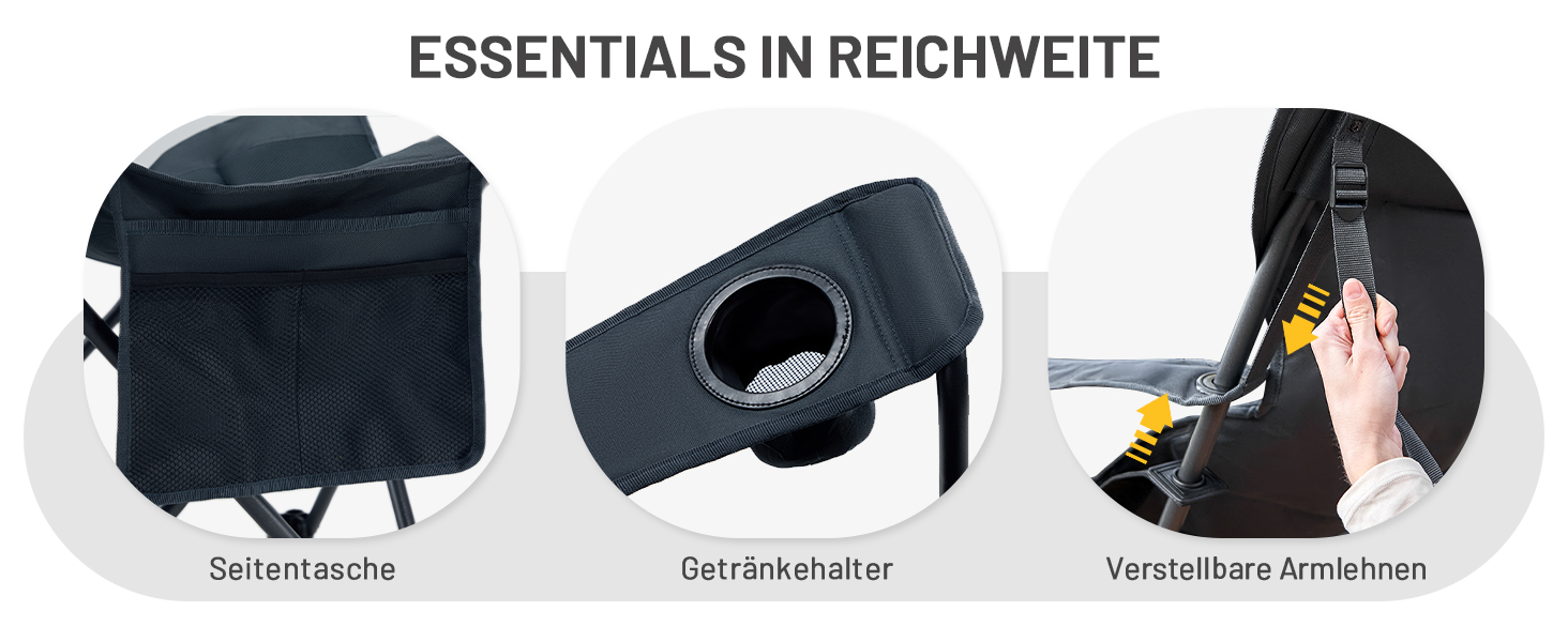 Складний крісло-шезлонг для кемпінгу Timber Ridge - 180 кг, 3 положення, широке сидіння 62 см, з підстаканником