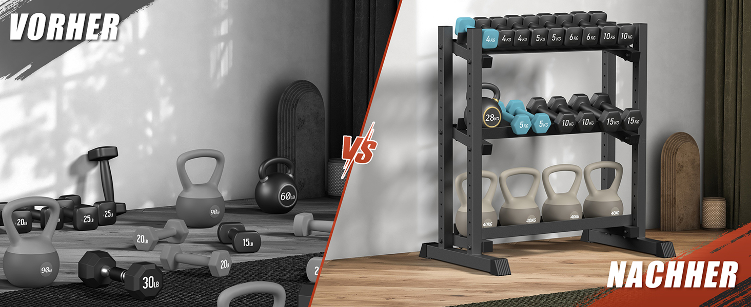 Стойка для гантелей з 3 рівнів, 500 кг, регульована, для дому, міцна, для штанги, гантелей та дисків (тільки стійка), чорна 3-ярусна DB-Rack