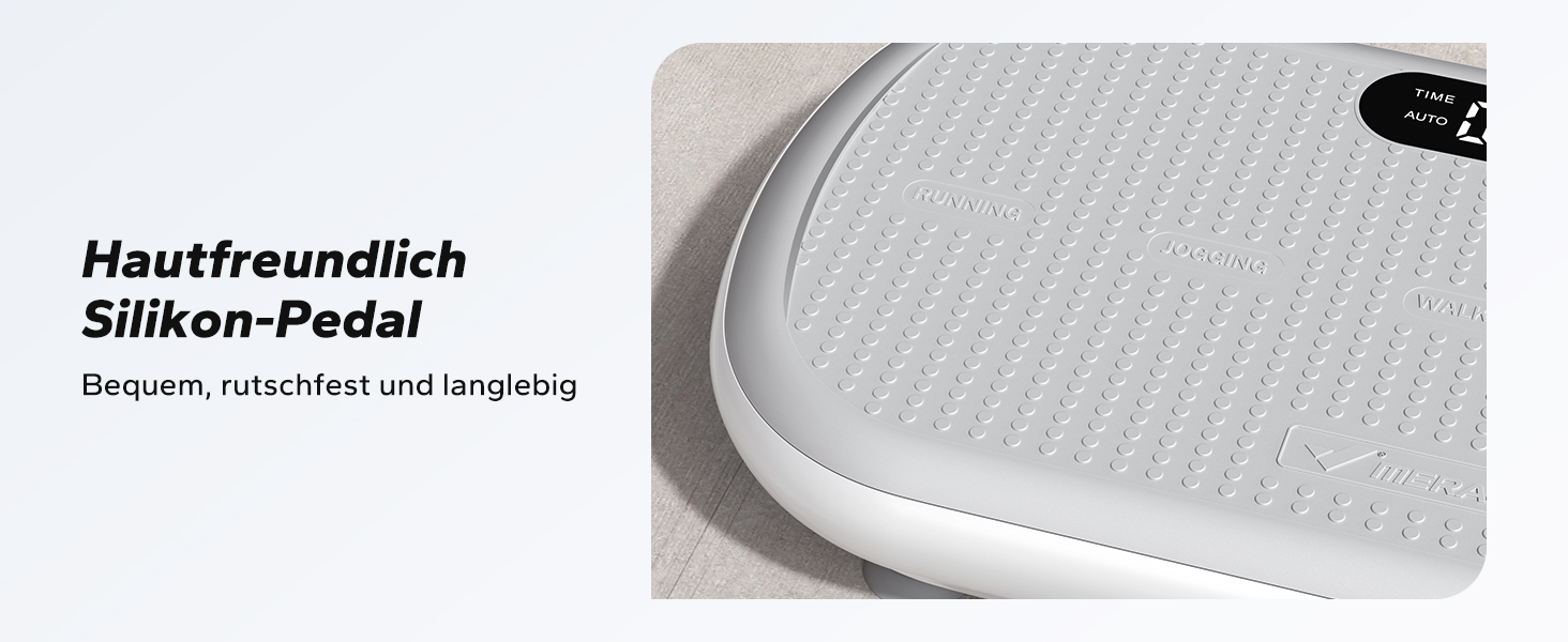 Вібраційна платформа MERACH для тренувань та фігури, амплітуда 13 мм, вантажопідйомність 200 кг, силіконовий педал, Bluetooth-динамік (сірий)