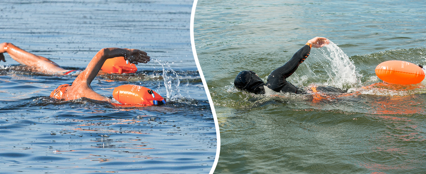 Надувна плавуча шийка 20L помаранчевого кольору для дорослих та дітей - безпечний тримач для плавання у відкритій воді та триатлону