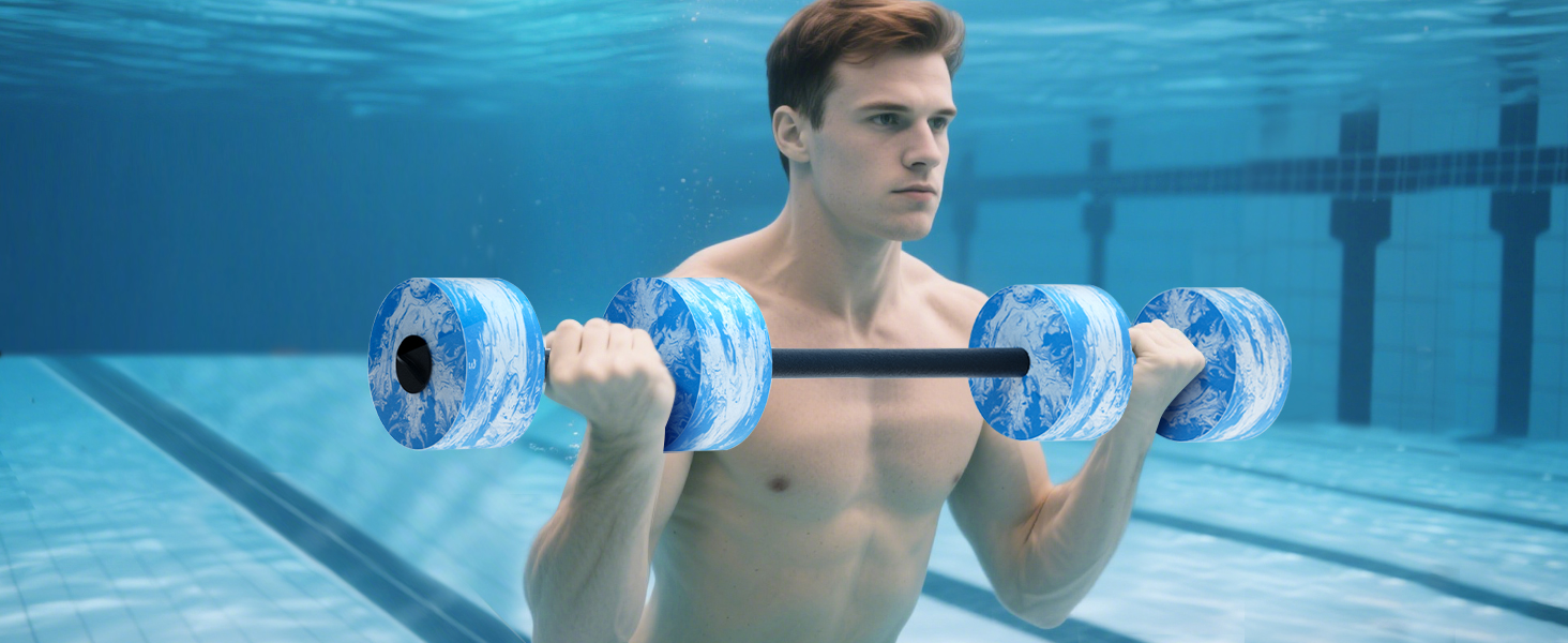 Набір аквагантелів HAPBEAR 3-в-1 з'єднувальною штангою (2 шт.) – для аквафітнесу, реабілітації та плавання, блакитний