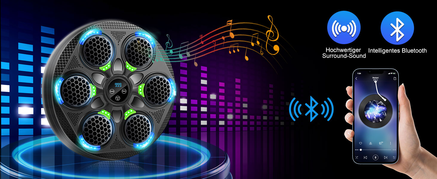 Музичний боксерський тренажер з Bluetooth, настінний, з рукавичками, 15 режимів швидкості та лічильник ударів для дорослих