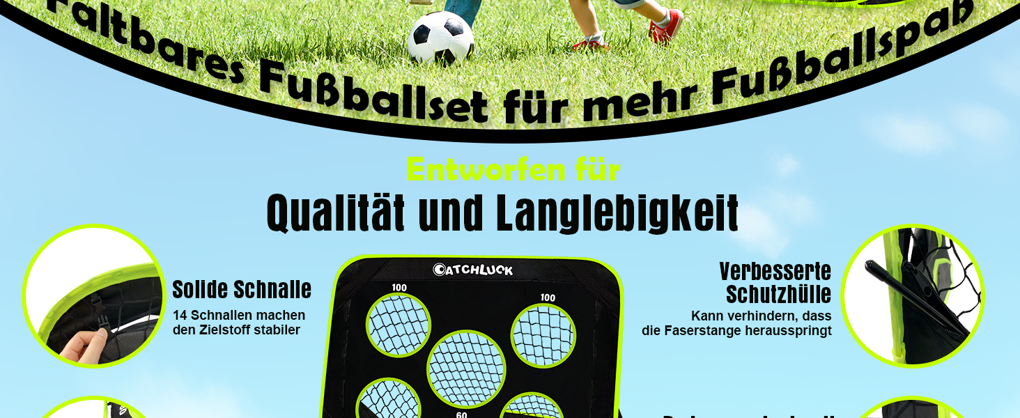 Дитячі футбольні ворота CATCHLUCK для саду, Pop Up ворота з 6 перешкодами, цілями та сумкою, чорний колір