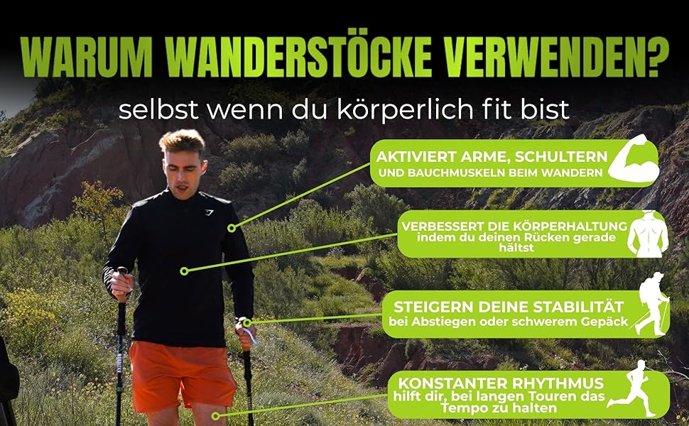 Телескопічні трекінгові палиці з алюмінію для скандинавської ходьби та гірських походів, ультралегкі, регульовані (для чоловіків та жінок) з аксесуарами та сумкою