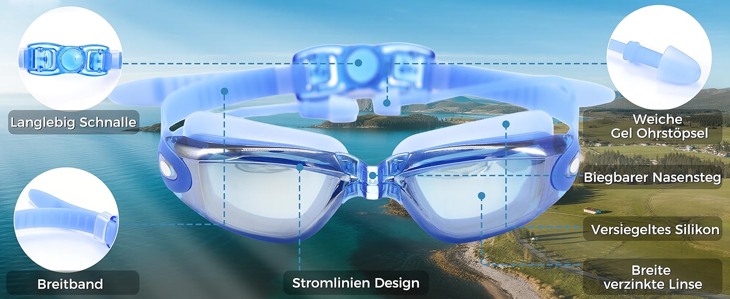 Окуляри плавальні Hersvin UV400 Анти-туман, Анти-UV для дорослих та дітей (діоптрії -2.0, сині)