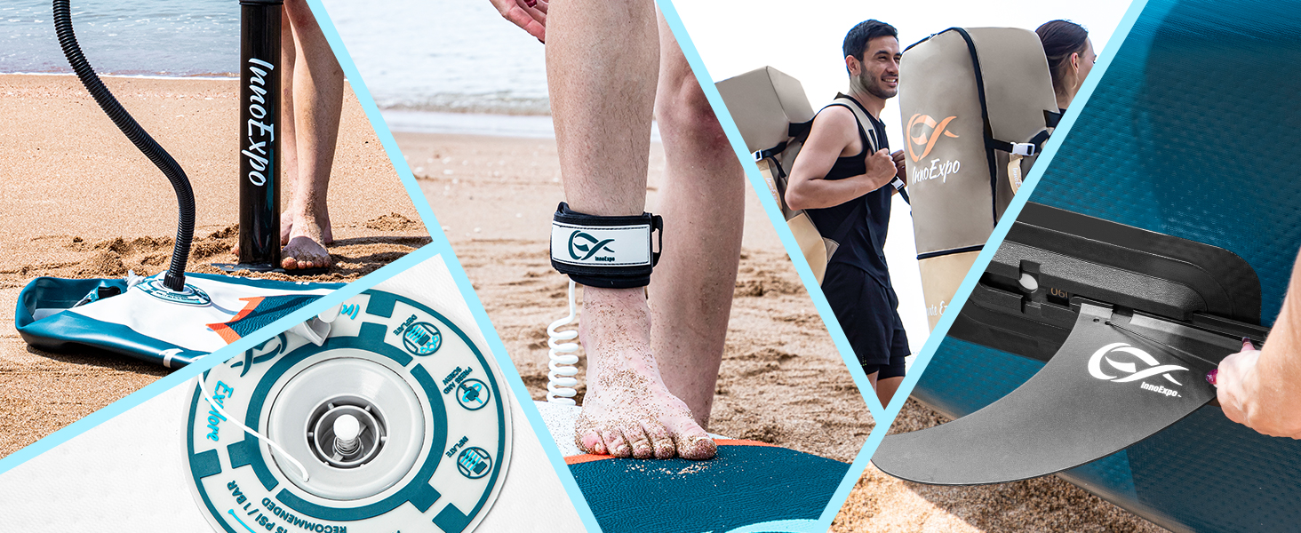 Надувні SUP-дошки InnoExpo 11' з преміум аксесуарами: стабільний дизайн, неслизьке покриття, комплект для каяка (підходить для молоді та дорослих)