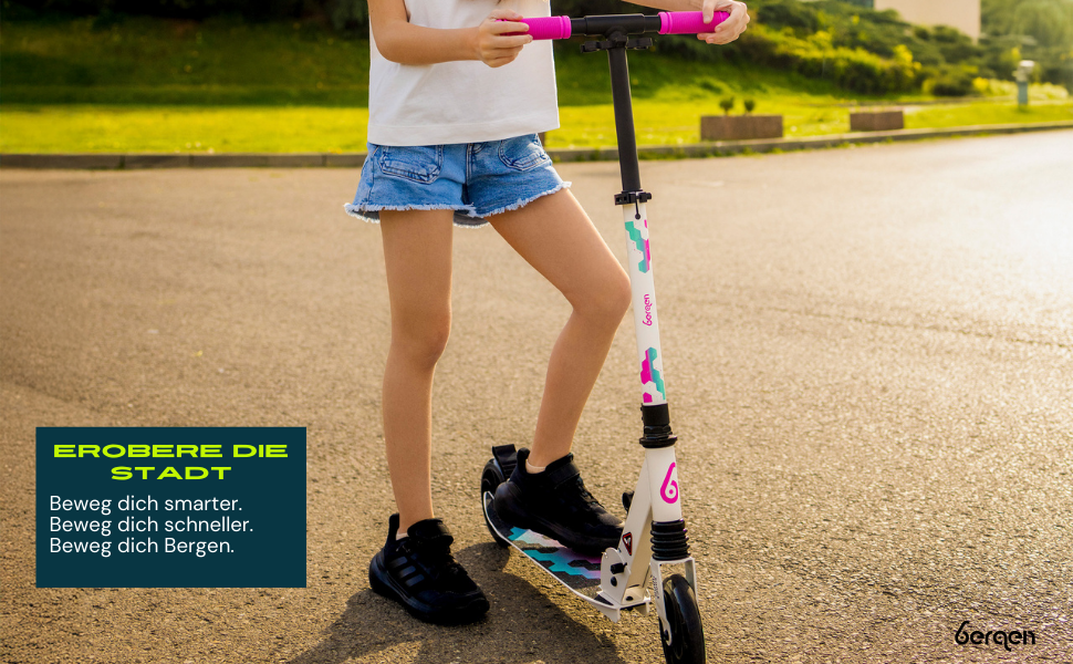 Самокат міський Bergen City Scooter Sonic - алюмінієвий, складаний, колеса PU 145мм, амортизатор, гальмо заднє, регулювання висоти, для дітей від 5 років, легкий