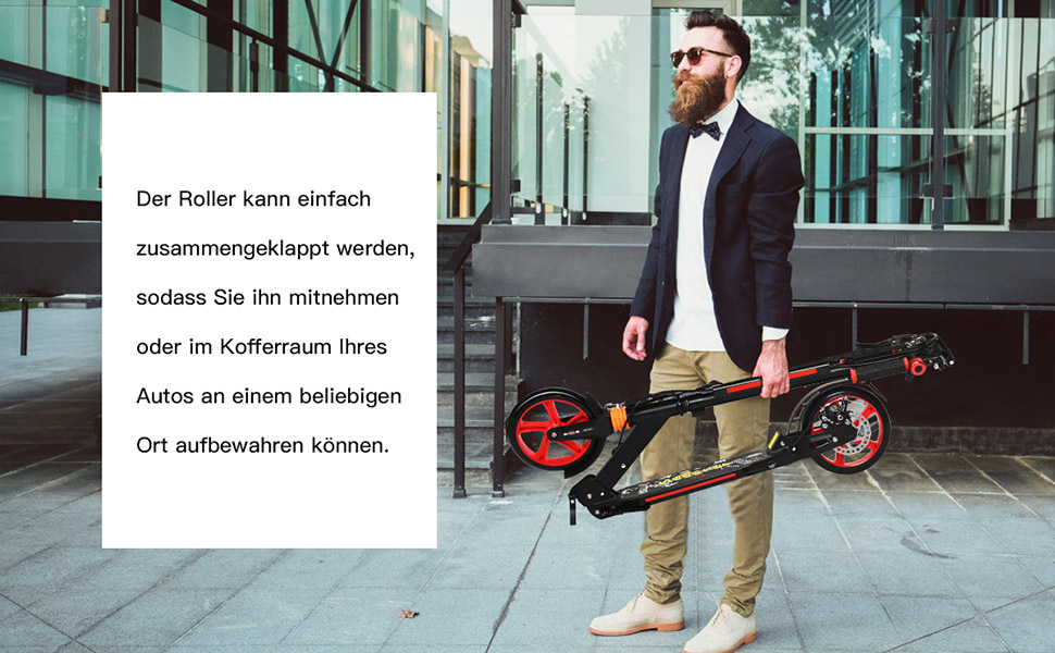 COSTWAY Розкладний самокат для дітей та дорослих, чорний. Регульована висота, дзвінок, підставка, ремінь для перенесення, до 100 кг