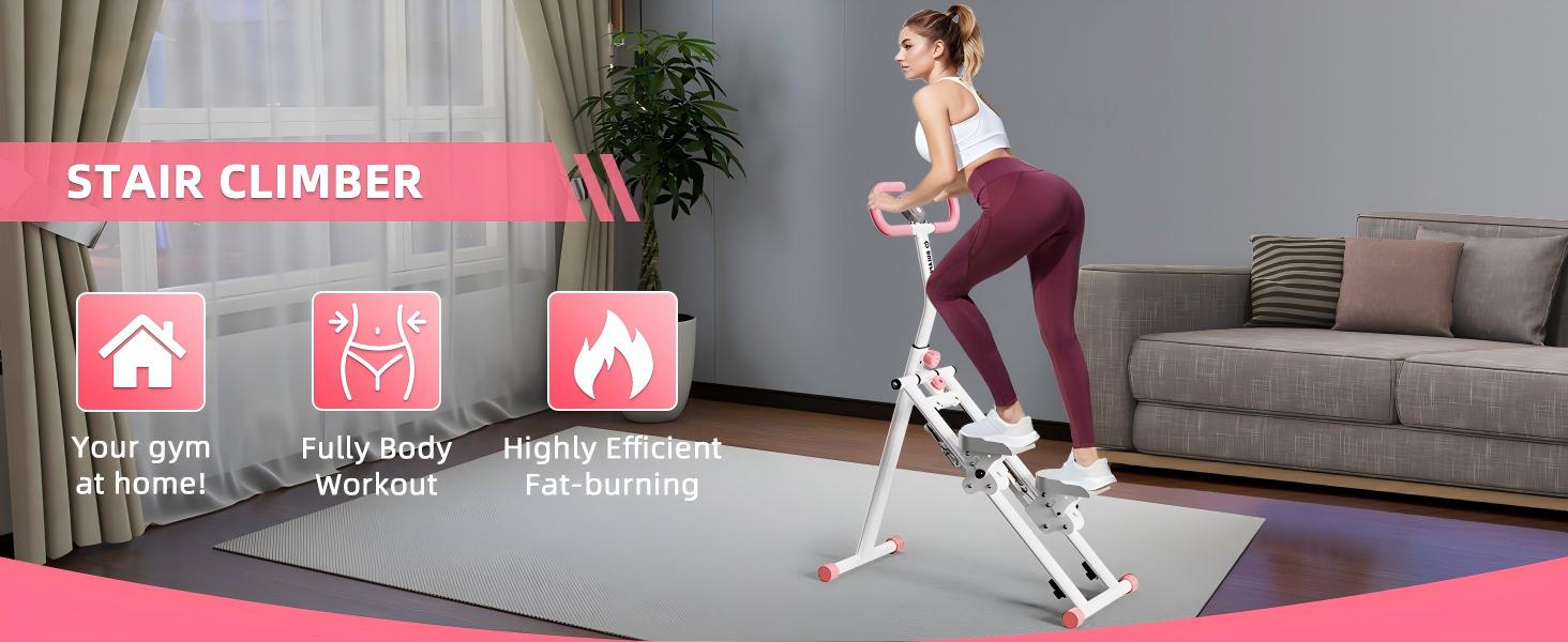 Вертикальний тренажер для кардіо, сходи для дому, вертикальний альпініст з ручкою для тренувань всього тіла, 3 регульовані висоти, LCD-дисплей, компактний та складаний, рожевий