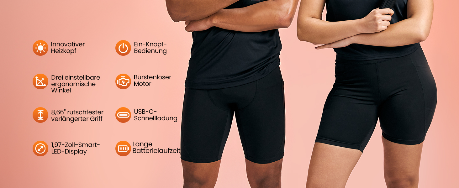 Масажний пістолет Napre з підігрівом та червоною світлотерапією для м'язів спини та шиї, з подовжувальною ручкою та 3 кутами нахилу