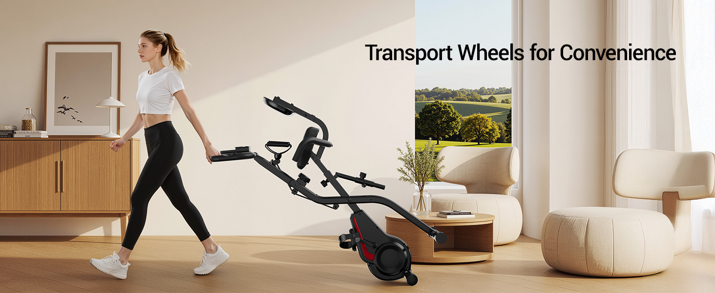 Ергометр UMAY Hometrainer 5-в-1: Велотренажер складаний для дому, магнітний опір, пульсометр, LED-дисплей, до 136 кг, чорний