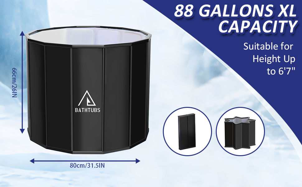 Портативна складана ванна для дорослих STARBRILLIANT (80x66 см) — крижана ванна для відновлення м'язів, SPA та загартовування, чорна, розмір L