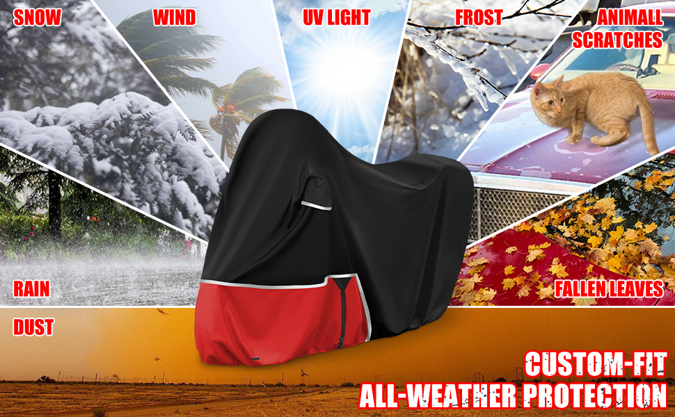 Водонепроникний захисний чохол для мотоцикла Piaggio MP3 400/500 з кофром, 420D Oxford, чорний/червоний