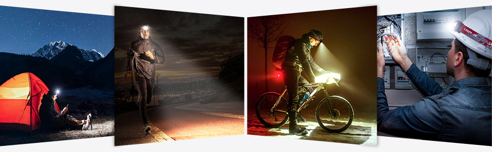 LED налобний ліхтар Lepro, перезаряджуваний, 000 Lux, 6 режимів, червоне світло, IPX4, для кемпінгу та бігу, з USB кабелем (червоний, 2 шт.)