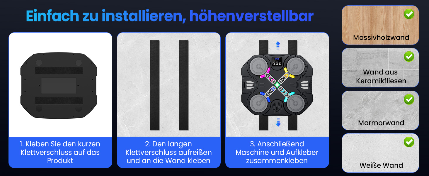 Дитяча боксерська машина з підсвіткою та музикою, Bluetooth, 5 швидкостей, 2 режими тренування, LED, чорна