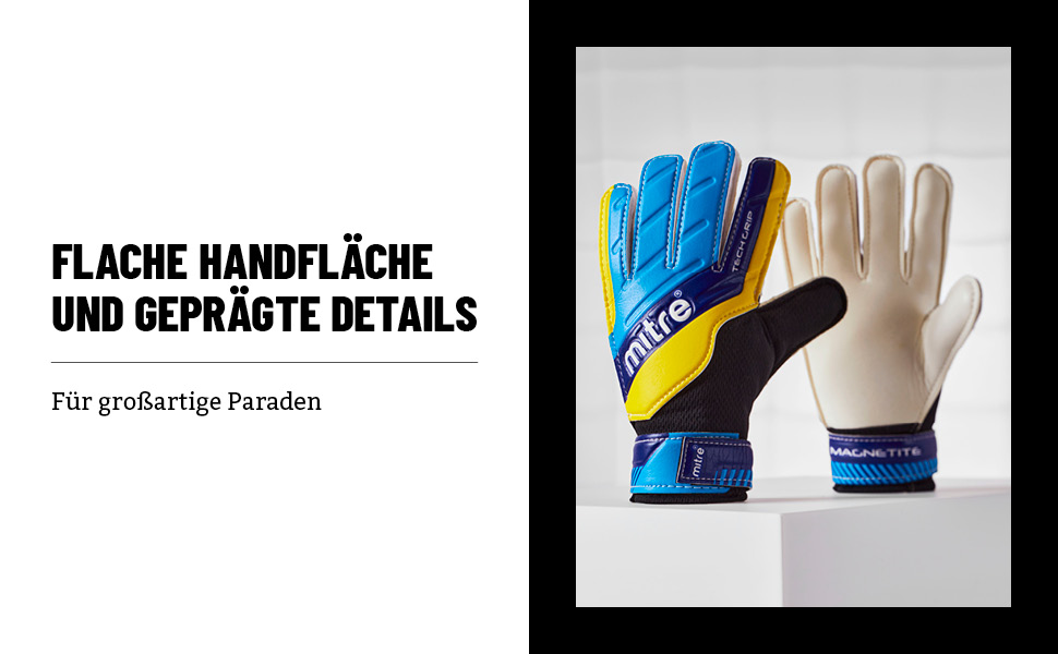 Воротарські рукавички Mitre Magnetite Junior 4 Schwarz/Blau/Gelb – зручні дитячі рукавички для гри