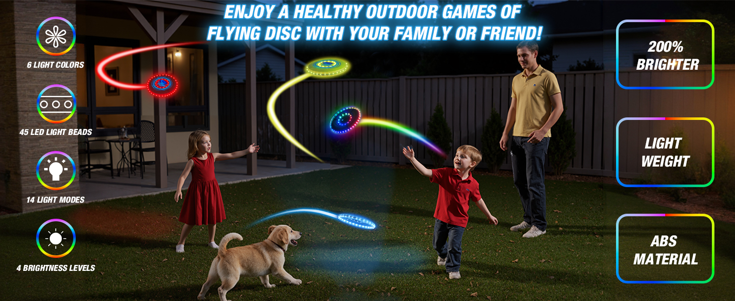 Літаючий кільце HYES 2 шт. з LED підсвіткою для дітей, 45 світлодіодів, 14 режимів, акумуляторне, 25.5 см + 20 см, біле