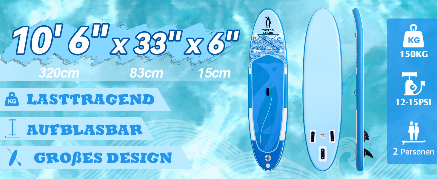 Надувний SUP борд Tuxedo Sailor Stand Up Paddle Board з аксесуарами, для дорослих та підлітків, блакитний та жовтий