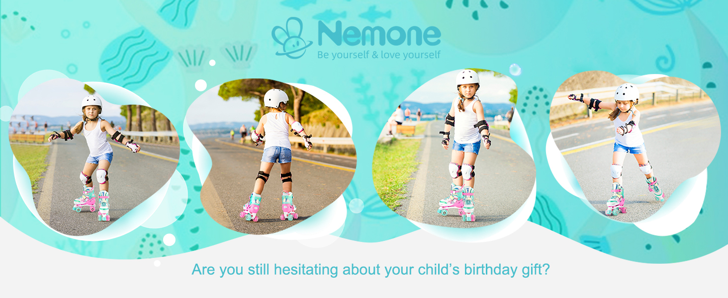 Роликові ковзани Nemone для дівчаток, розміри 37-39 EU, блакитний/фіолетовий, для катання в приміщенні та на вулиці
