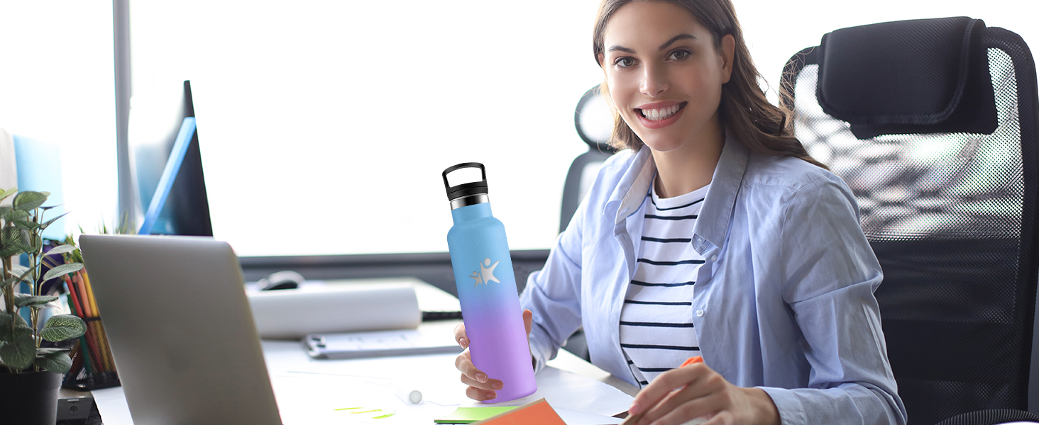 Термос-пляшка KollyKolla 750 мл, пляшка для води з содовою, витокозахисна, з трубочкою, без BPA, подвійні стінки, вакуумна ізоляція, для школи, подорожей, кемпінгу, блакитний + темно-блакитний