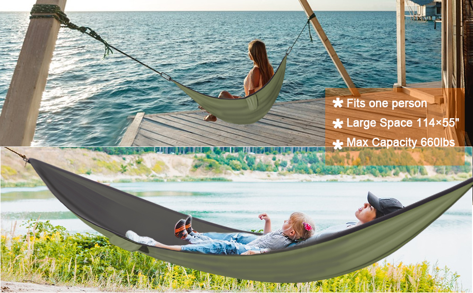 Гамак для відпочинку на відкритому повітрі Uphitnis з москітною сіткою, 272 кг вантажопідйомність, дихаючий, ультралегкий, нейлон, для кемпінгу та подорожей, оливковий колір
