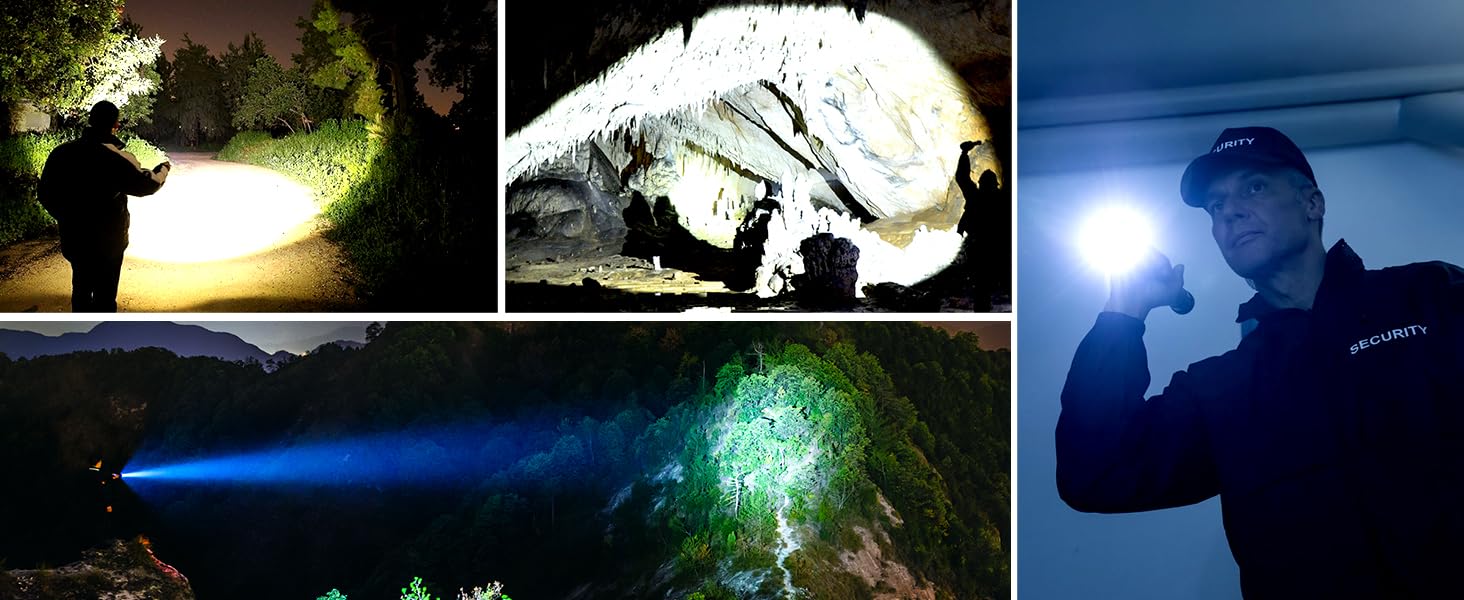 Ліхтар Blukar LED акумуляторний, 500000 люмен, тактичний, з функцією зуму, 5 режимів, водонепроникний IP67, для кемпінгу, туризму, риболовлі, надзвичайних ситуацій, чорний