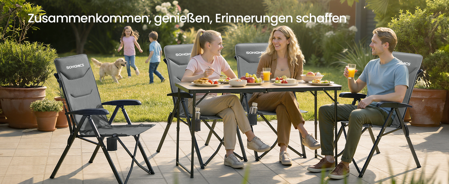 Складний туристичний стілець SONGMICS для дорослих, регульована спинка, обертається, з підстаканником, для відпочинку, кемпінгу, риболовлі, сірий