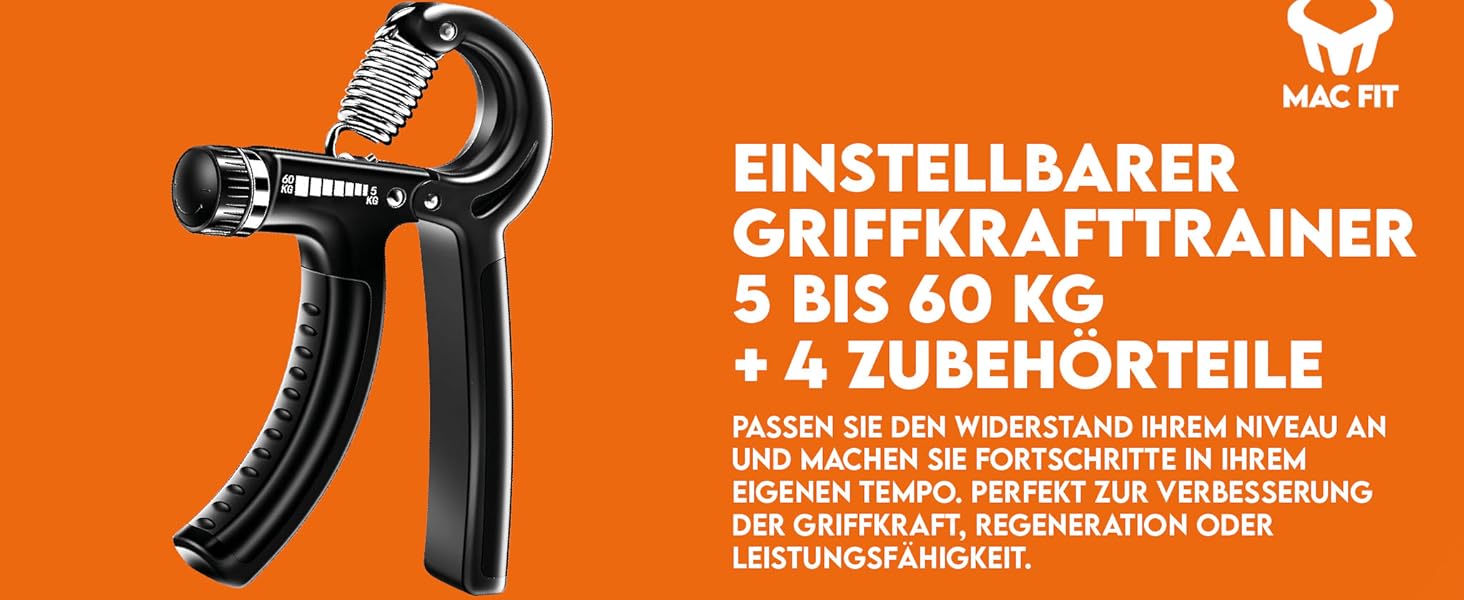 MAC FIT Handtrainer з регулюванням ваги 5-60 кг – для зміцнення рук, пальців, передпліччя. Підходить для реабілітації, альпінізму, силових тренувань, зняття стресу