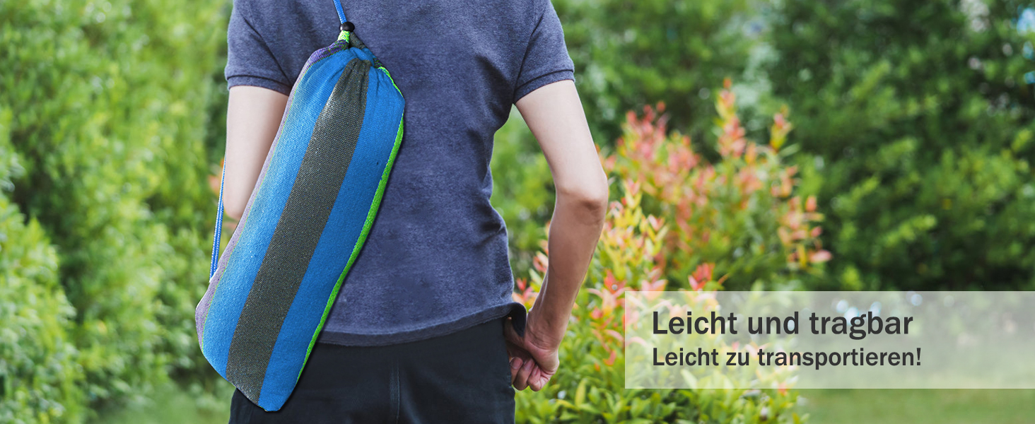 Гамак для відпочинку на відкритому повітрі: кемпінг, балкон, сад. З дерев'яною перекладиною та сумкою. Зелений колір