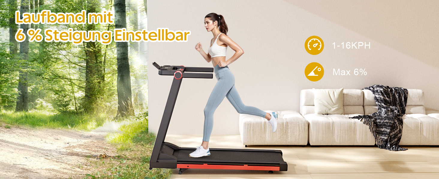 Lacuffy Біговий тренажер для дому, складаний, Walking Pad з нахилом 6%, велика площа для бігу 112 * 42 см, вантажопідйомність 158 кг, для високих людей (Синьо-Чорний)