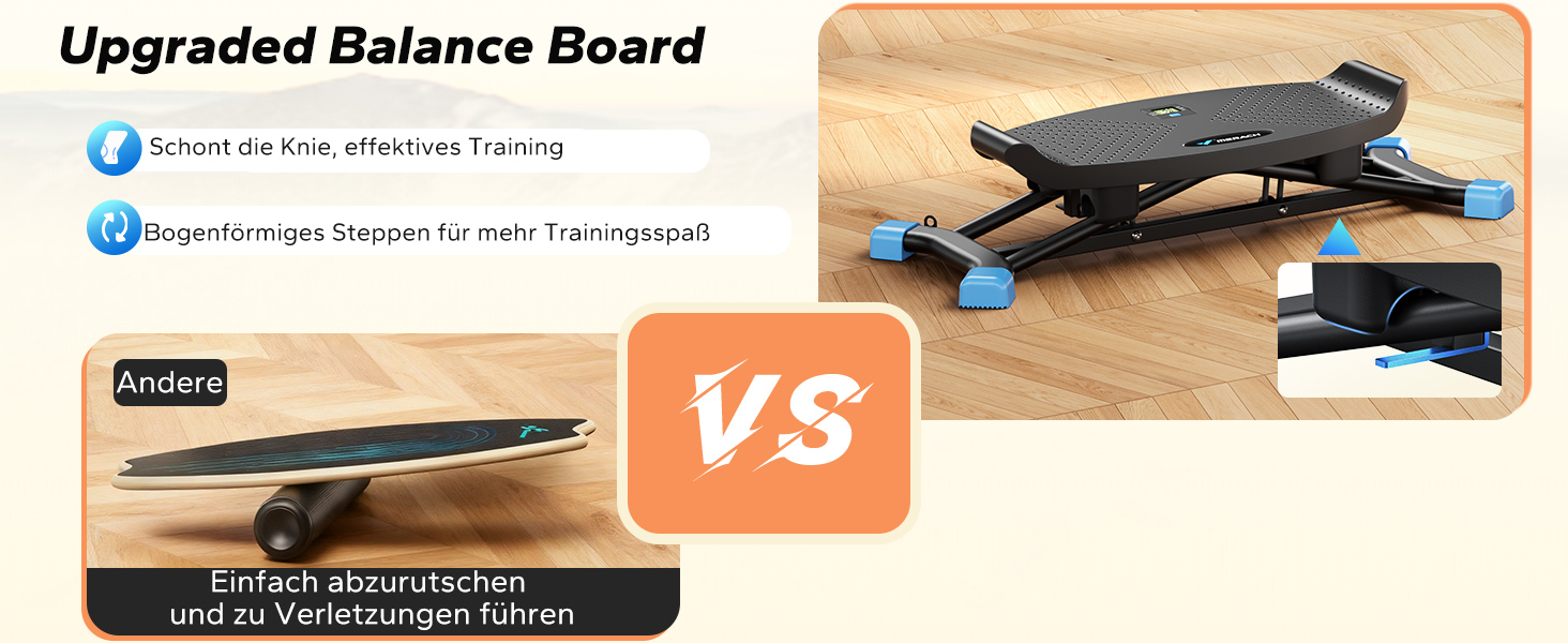 Балансборд MERACH для дорослих з дисплеєм, тренажер рівноваги з 2 еластичними стрічками, до 136 кг, для реабілітації та координації, домашній спортзал, для початківців (Чорний)