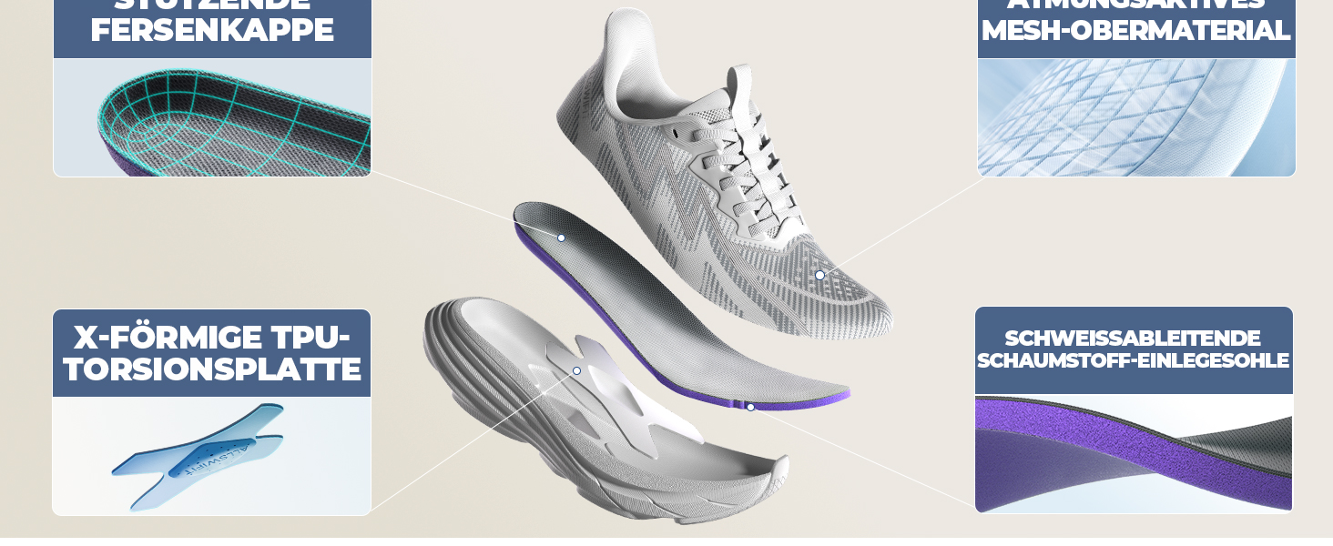Жіночі кросівки для ходьби та бігу ALLSWIFIT — Спортивне взуття Slip-On без шнурівків, амортизація, протиковзні, бежеві, розмір 40 EU